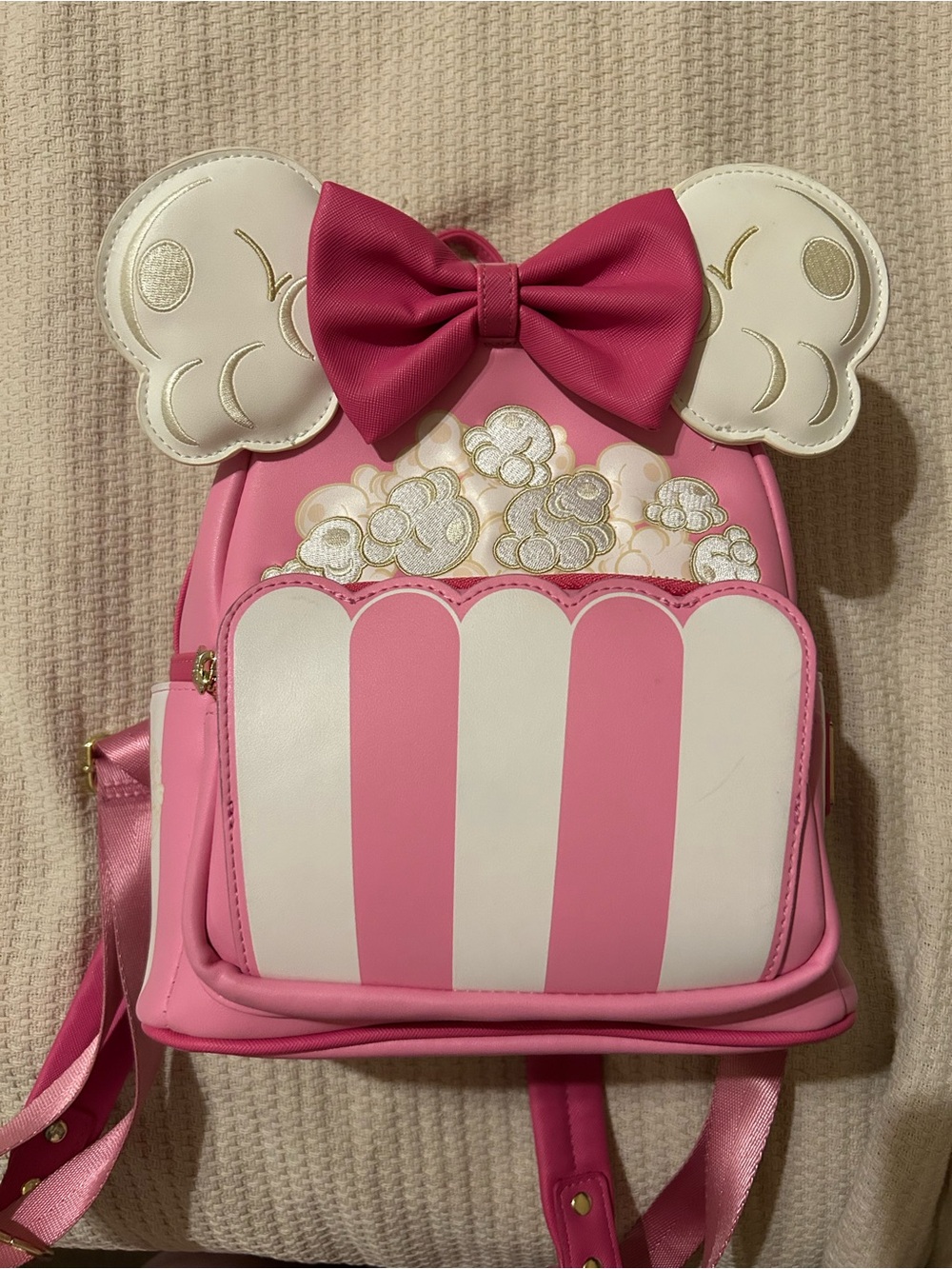 Pink Minnie Popcorn-Themed Loungefly Mini Backpack with Bow